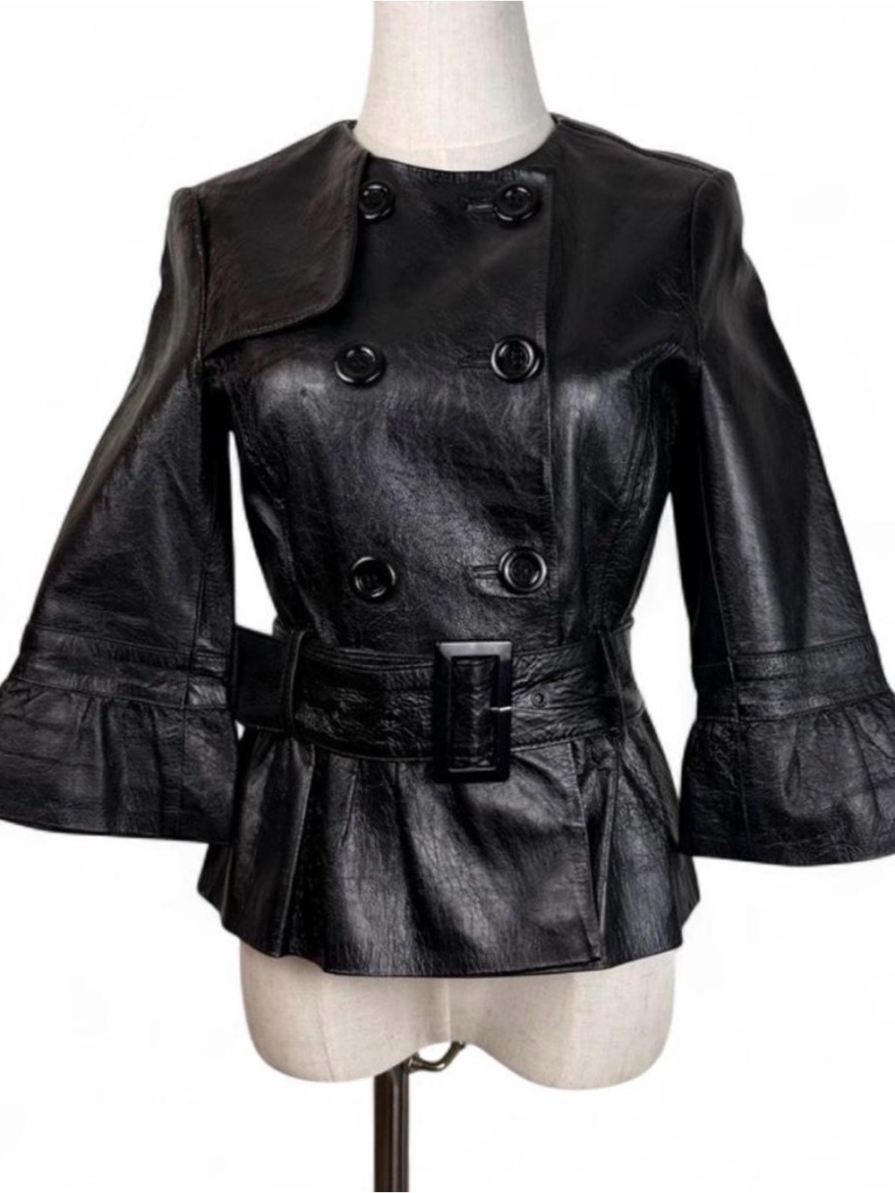 bebe Black Leather Belted Jacket